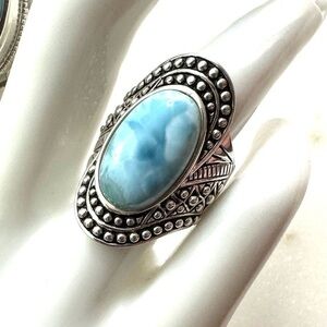 Artisan Collection Thai Oval Blue Larimar Solitaire Sterling Silver Ring